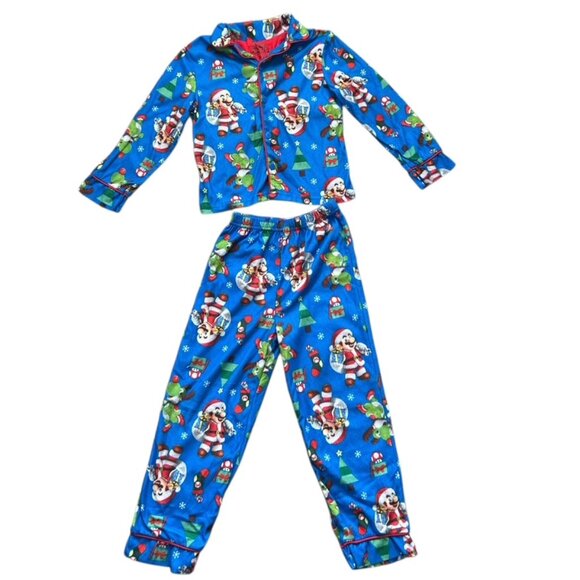 Super Mario Santa Christmas Pajama Set Boys Size 6 Yoshi Reindeer Mushroom - Picture 1 of 9